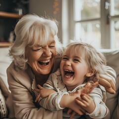 grandmother and granddaughter, portrait of grandmother and granddaughter, mother and daughter,Generative AI