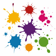 Splash of paints. Blobs. Paint splatter colourful set. Splashing spots effect shape. Multicolored splash paintbrush liquid. Painting - activity. Vector splash of paints isolated on white background.