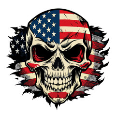  Skull with American flag in grunge-style vector illustration 
