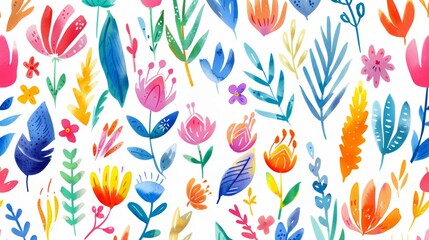 Colorful watercolor floral pattern with vibrant spring blossoms