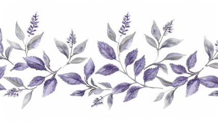 Seamless lavender floral watercolor pattern on white background