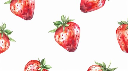 Fototapeta premium Juicy strawberries pattern on a white background