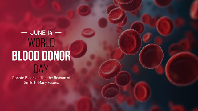 World Blood Donor Day design with flowing blood cells background. Donate blood and be the reason of smile to many faces. Concept of honor of voluntary blood donors. Generative AI
