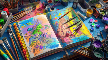 Fototapeta premium Inspiring Sketchbook: A Burst of Student Creativity