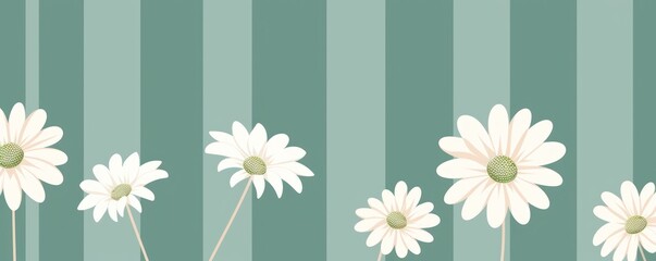 Daisy Blossoms in White on Striped Background. Floral Elegance in Minimalist Design.