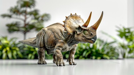 toy tricerasaurussaurus with horns and a long neck