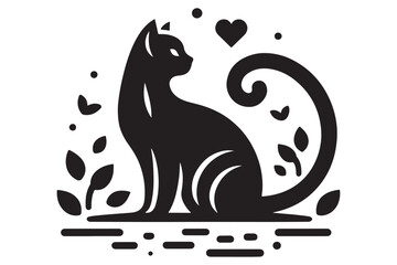 Cat silhouette. Vector in monochrome style on white background.