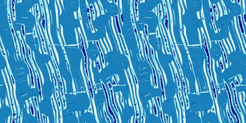 Summer blue dyed wave water pattern with broken linear stripe effect. Fresh blue underwater texture background for modern seamless nautical maritime organic style. 