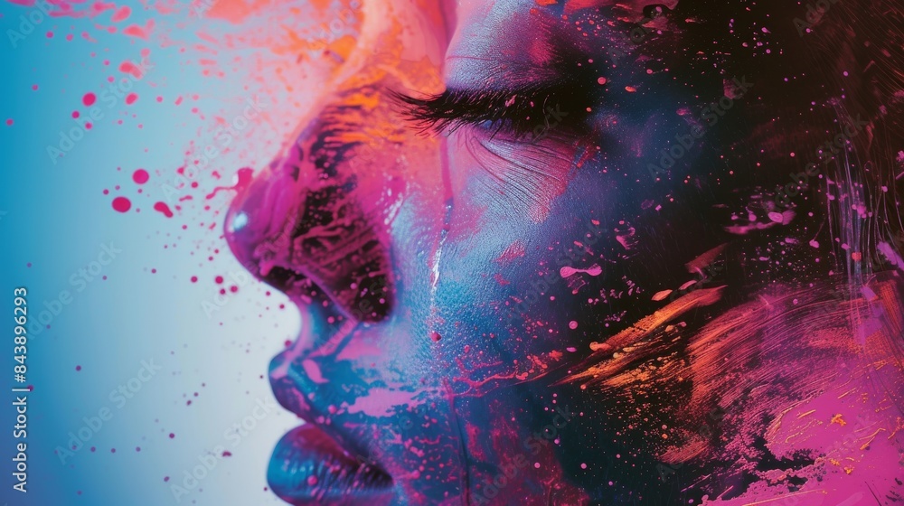 Poster a photograph of the process of applying cosmetics to the skin using specialized devices controlled b