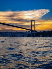 Istanbul Bosphorus Bridge and fantastic Sunset.  July 15 Martyrs' Bridge