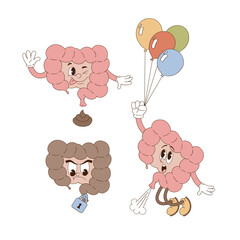 Retro groovy funny cartoon Intestines. Human organ anatomy medical illustration.