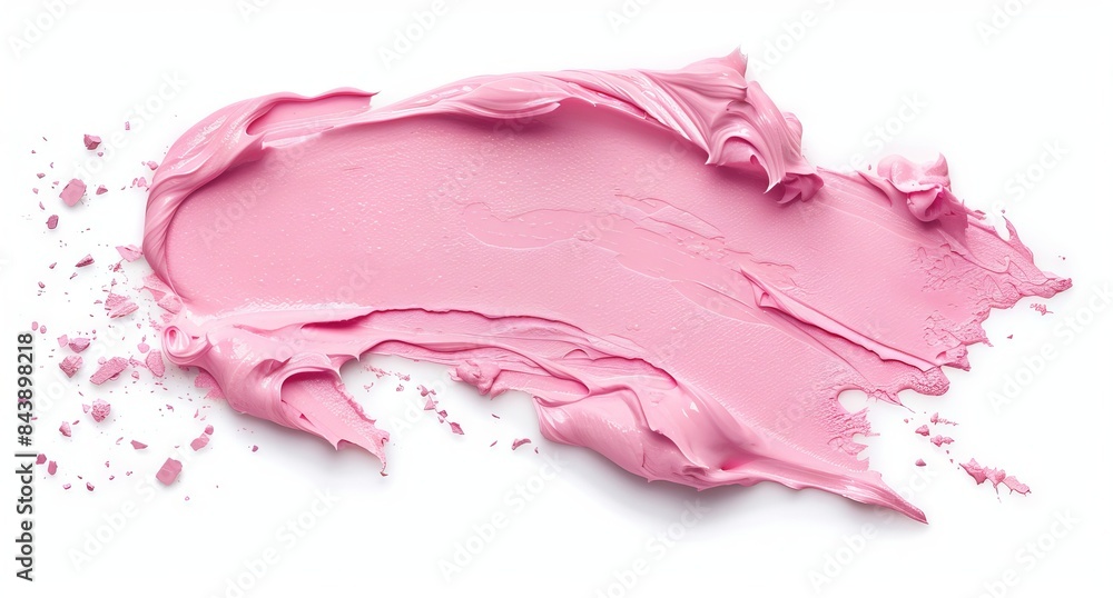 Wall mural pink cosmetic cream swatch or lipstick isolated on a white background, in a close up view.