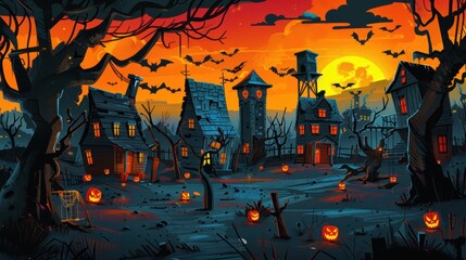 Halloween Spooky Village at Night