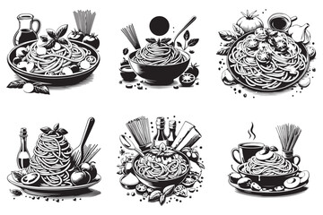 Spaghetti Carbonara silhouette illustration vector 