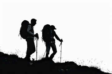 Silhouette, icon list, hiking, white background