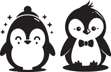  Cute Penguin Shilouette Vector Illustration