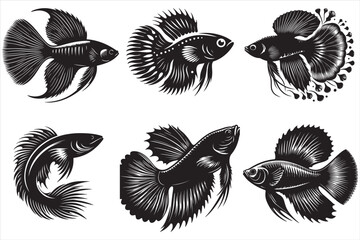 Gill fish silhouette vector illustration set