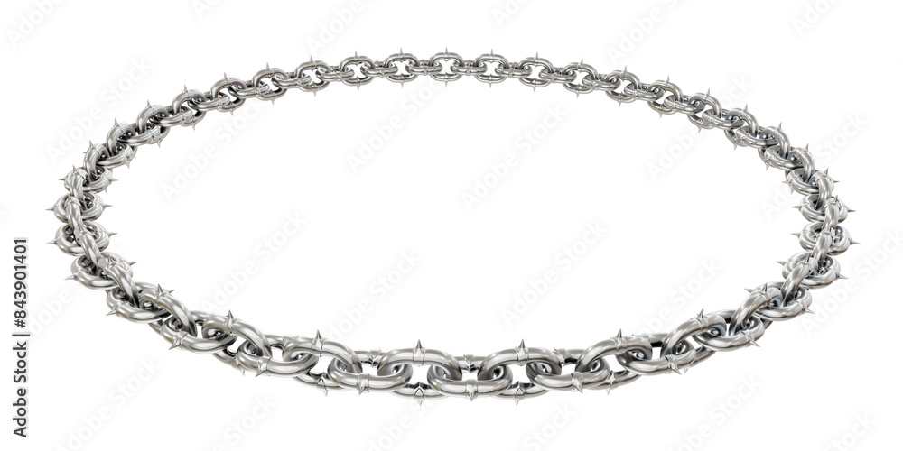 Poster kinetic energy: 3d chain circle. 3d render captures the essence of movement. sharp metallic chains c