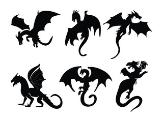 Black Dragon  Silhouette . Dragon Collection Vector