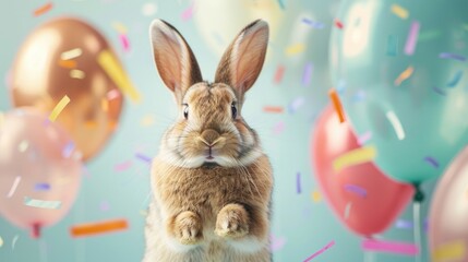 A birthday card featuring a joyful rabbit