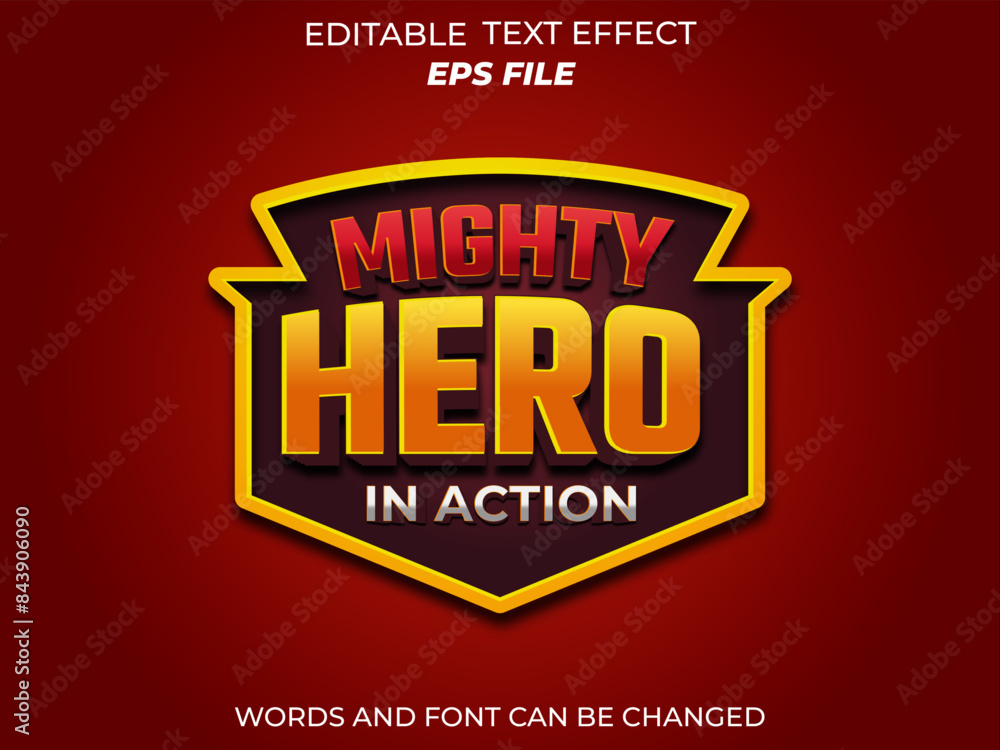 Poster mighty hero text effect, font editable, typography, 3d text for medieval fantasy rpg games. vector t