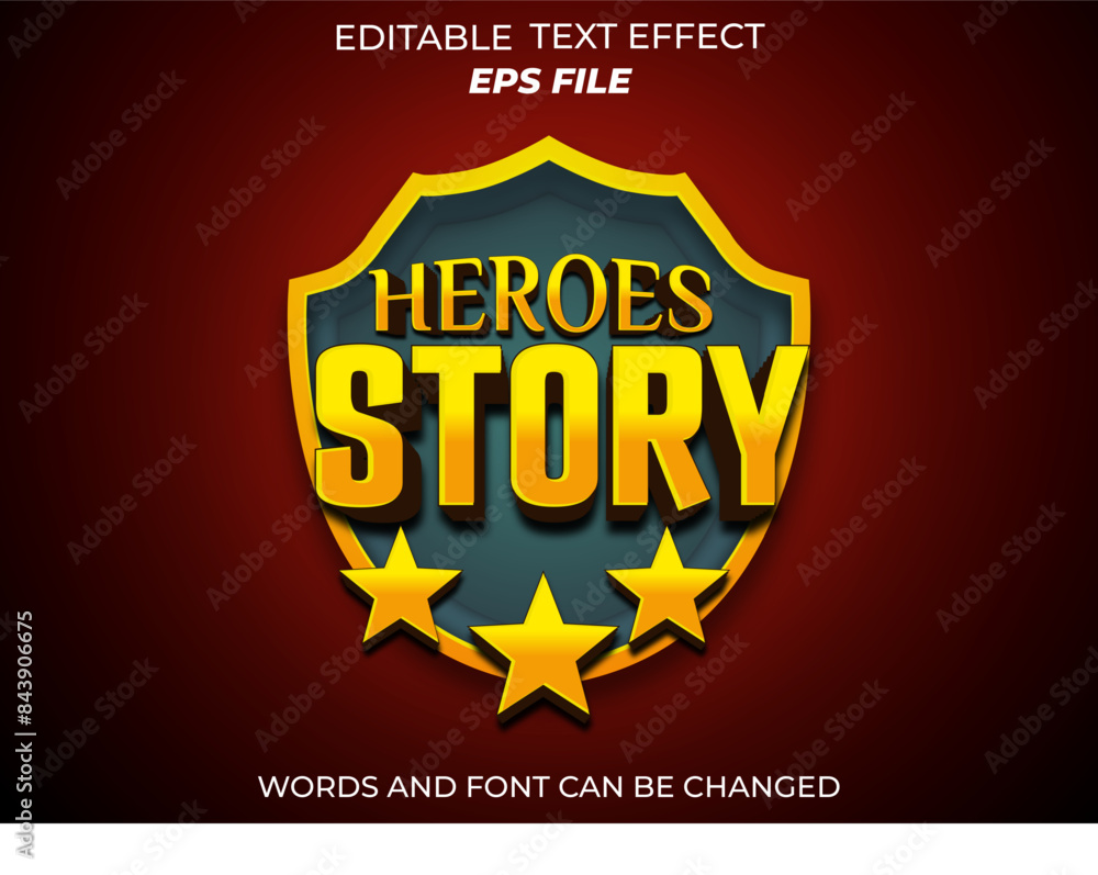 Poster heroes story text effect, font editable, typography, 3d text for medieval fantasy rpg games. vector 