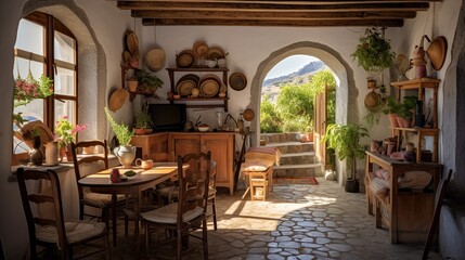 Interior of a rustic home, background wallpaper format.