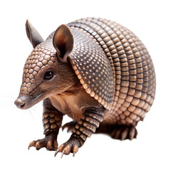Obraz premium an armadillo isolated on a white background. The armadillo is shown in a side profile, highlighting its leathery armor shell and sharp claws