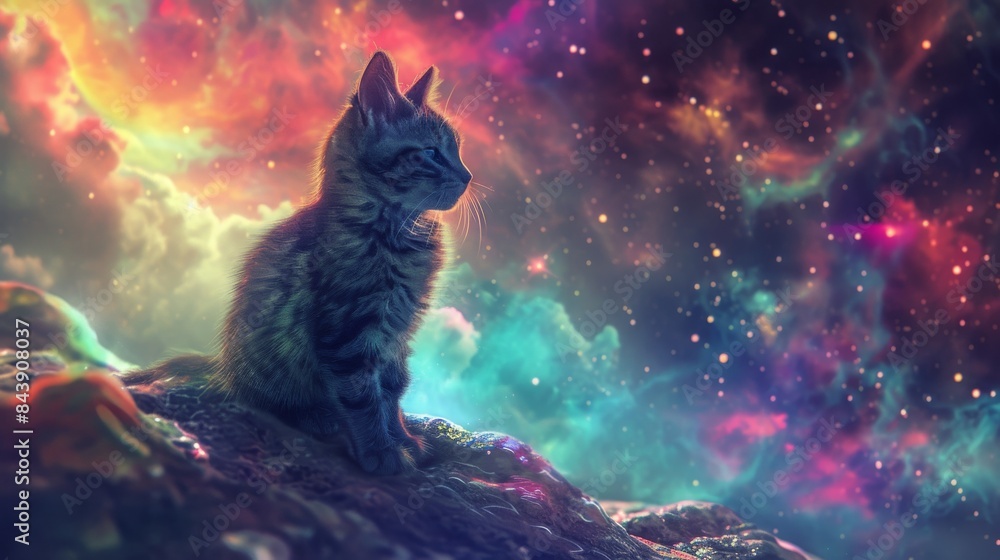Poster an image of a portrait of a future pet ferret, shot in an outer space atmosphere with the addition o