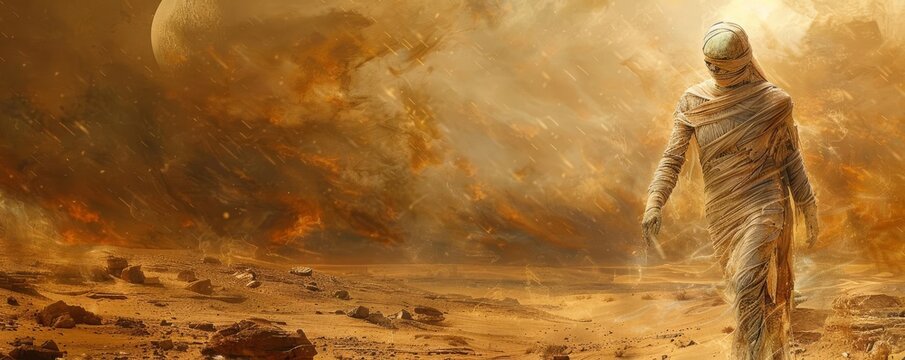 halloween mummy A mummy wrapped in ancient bandages, wandering through a desert