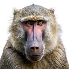 Fototapeta premium a baboon face. The fur is brown and grey, with lighter shades around the neck area