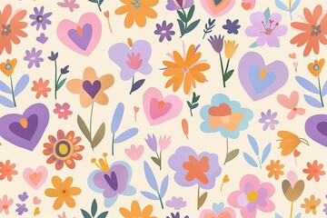 Obraz premium Whimsical Floral Pattern for Valentine's Day Design Generative AI