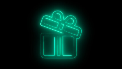 Neon Glowing Green Gift Box Icon - Bright Green Light Symbol Illustration for Promotions and Special Offers. Shining Gift Box Art in Vibrant Neon Style, Perfect for Advertising and Marketing .