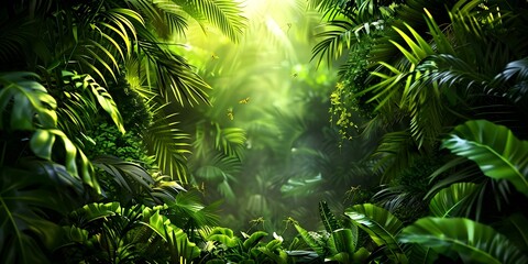 Lush tropical forest alive with swaying leaves and bustling creatures. Concept Tropical Forest, Swaying Leaves, Bustling Creatures