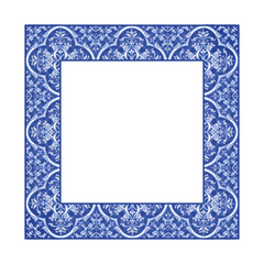 Vector decorative pattern blue and white design with frame or border. Baroque Vector mosaic.