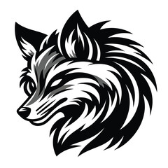 Fierce fox illustration in black and white