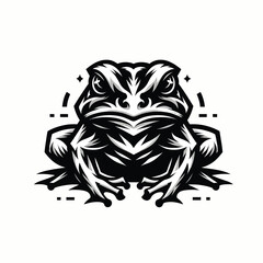 Fierce frog illustration in black and white