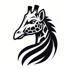 Fierce giraffe illustration in black and white