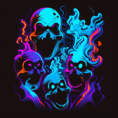 Vector neon monster on black background