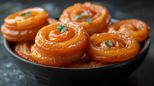 The black bowl is brimming with a diverse selection of sweet treats