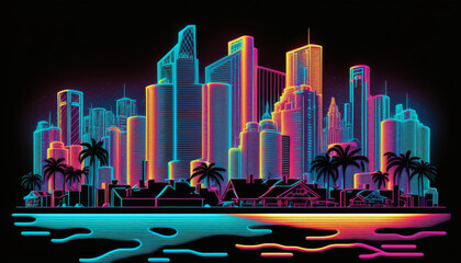Skile of miami beach neon vector