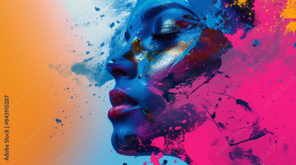 Poster a photograph of the process of applying cosmetics to the skin using specialized devices controlled b