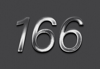 Chrome metal 3D number design of 166 on grey background.