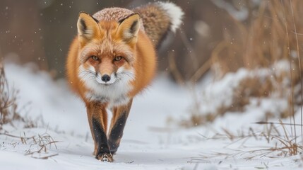 A Red Fox Goes for a Walk in the Winter