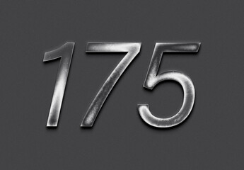 Chrome metal 3D number design of 175 on grey background.