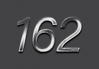 Chrome metal 3D number design of 162 on grey background.