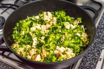 Homemade Broccoli with Chicken Stir-Fry in a Pan