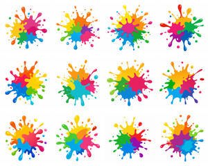 Splash of paints. Blobs. Paint splatter colourful set. Splashing spots effect shape. Multicolored splash paintbrush liquid. Painting - activity. Vector splash of paints isolated on white background.