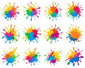 Splash of paints. Blobs. Paint splatter colourful set. Splashing spots effect shape. Multicolored splash paintbrush liquid. Painting - activity. Vector splash of paints isolated on white background.