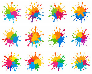 Splash of paints. Blobs. Paint splatter colourful set. Splashing spots effect shape. Multicolored splash paintbrush liquid. Painting - activity. Vector splash of paints isolated on white background.